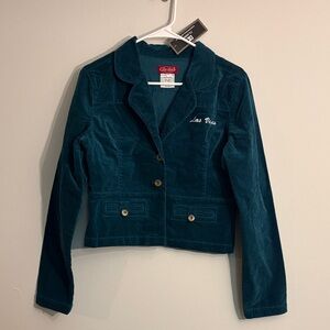Las Vegas Teal cotton Jacket with velour feel NWT button front BeBop size large